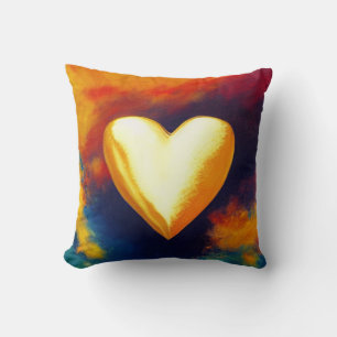 Gold Heart on Abstract Background Throw Pillow