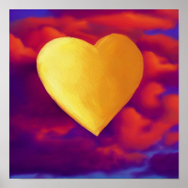 Gold Heart on Sunset Background Poster (Front)