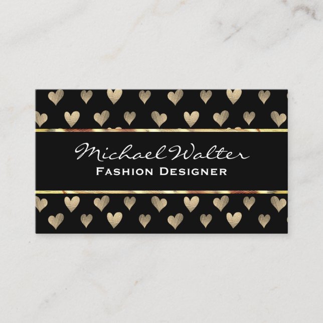 Gold Heart Pattern Business Card (Front)