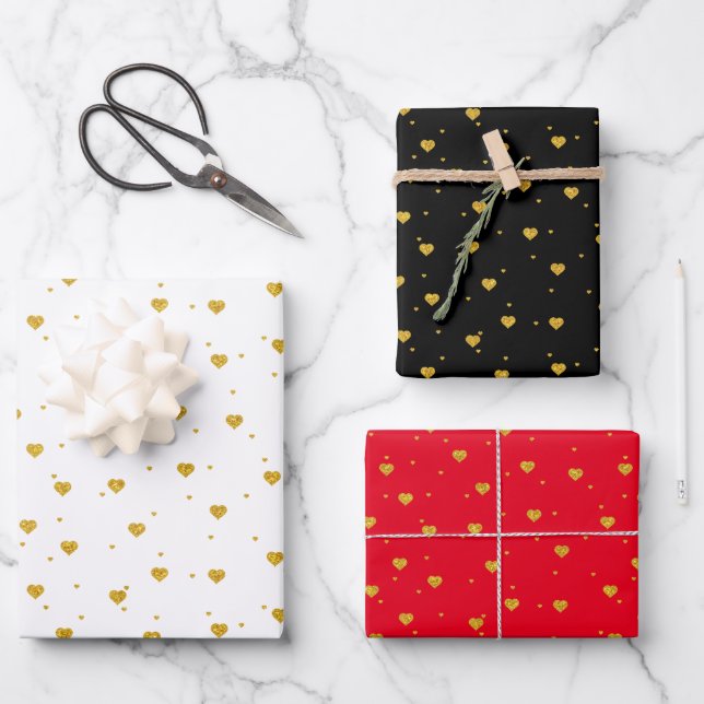 Gold heart pattern custom backgrounds wrapping paper sheet (Front)