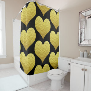 Gold Heart Pattern Cute Black Custom Colour Glitte Shower Curtain