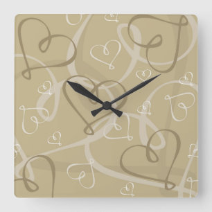 Gold heart pattern square wall clock