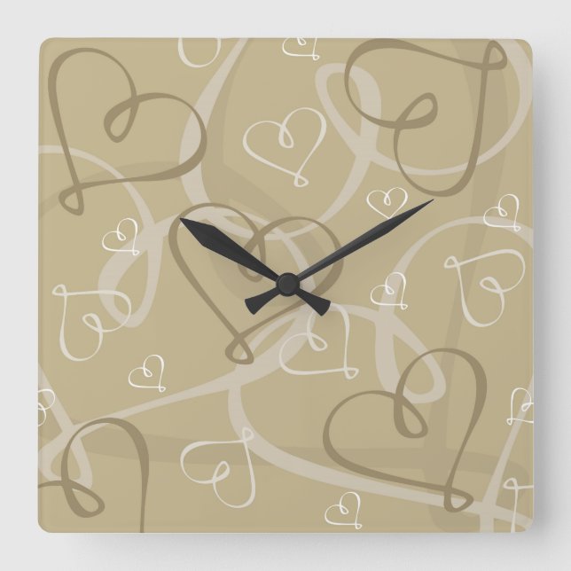 Gold heart pattern square wall clock (Front)