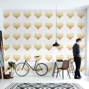 Gold Heart Patterns White Custom Colour Cute Lovel Wallpaper
