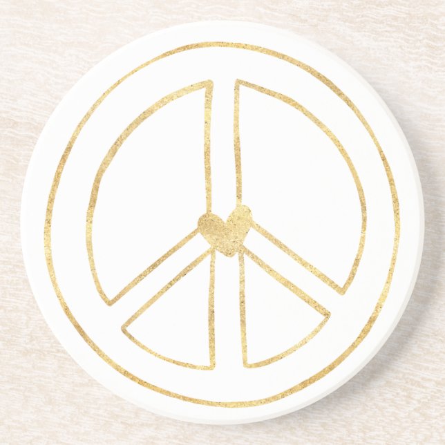 Gold Heart Peace Sign Coaster (Front)
