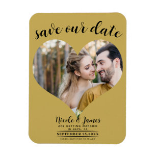 Gold Heart Photo Wedding Save the Date Magnet