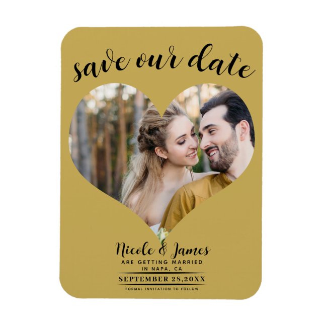 Gold Heart Photo Wedding Save the Date Magnet (Vertical)