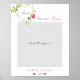 Gold Heart Pink Floral Bridal Shower Photo Prop Poster