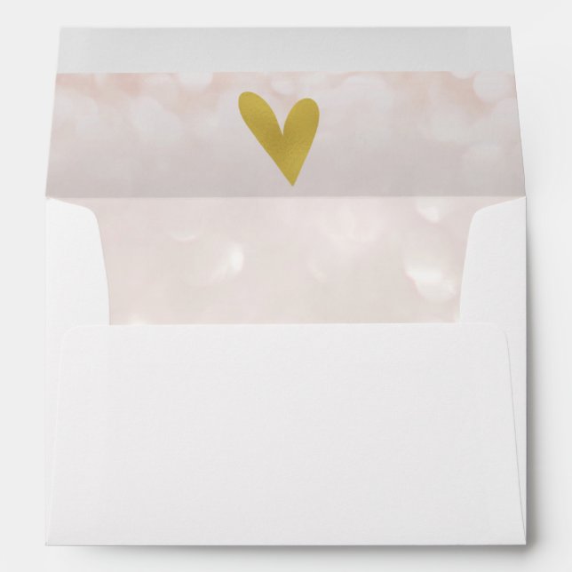 Gold Heart | Pink White 5x7 Wedding Envelope (Back (Bottom))