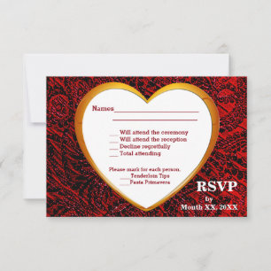 Gold Heart & Red Fabric RSVP & Menu Flat Card