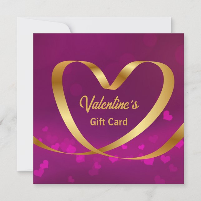 Gold Heart Ribbon Purple Valentine's Day Gift Card (Front)