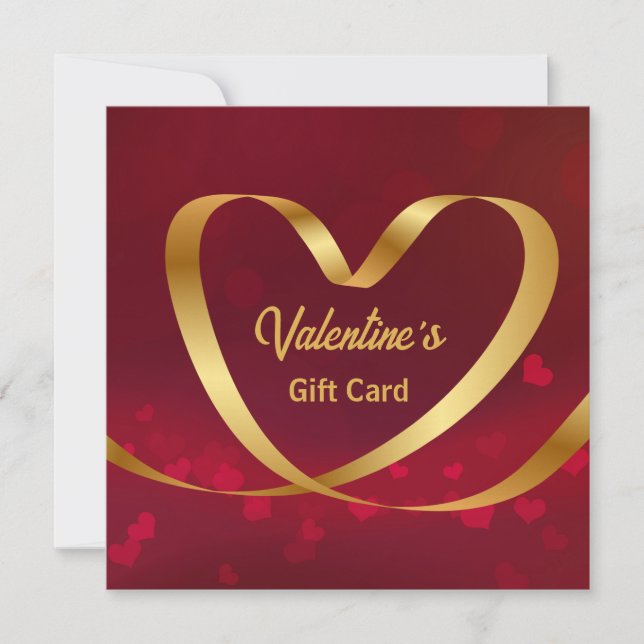 Gold Heart Ribbon Red Valentine's Day Gift Card (Front)