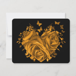 Gold Heart Roses and Butterflies RSVP