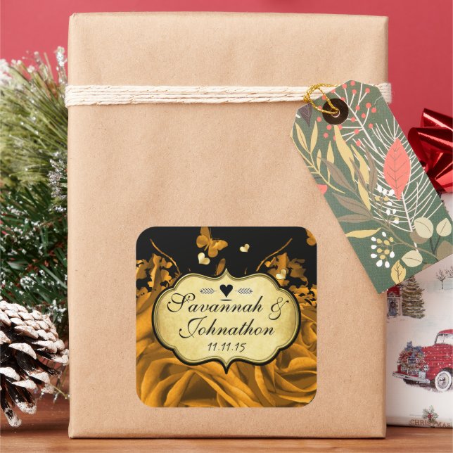Gold Heart Roses & Butterflies Wedding Seal (Holiday)