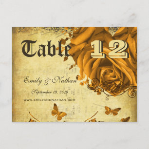 Gold Heart Roses Table Number Card