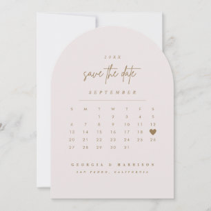 Gold Heart Save The Date Calendar Arch Photo Card