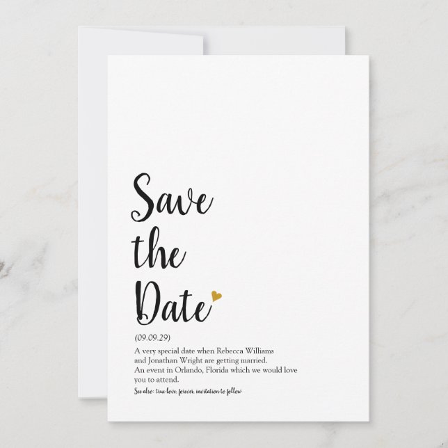 Gold Heart Script Save the Date Definition (Front)