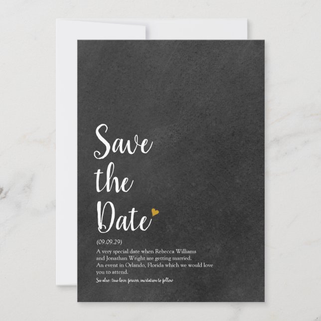 Gold Heart Script  Save the Date Definition (Front)