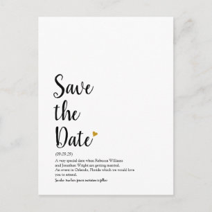 Gold Heart Script Save the Date Definition Postcard