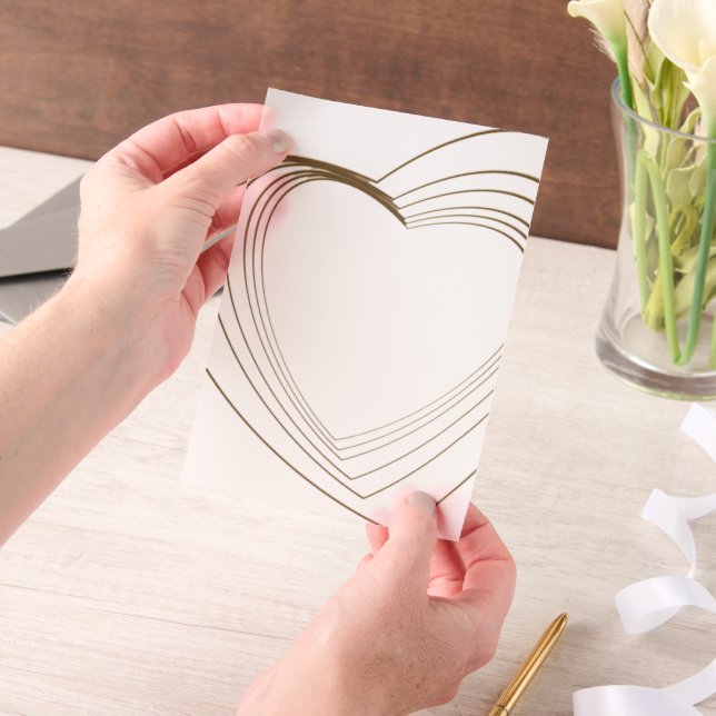 Gold Heart Shaped Corners Wedding  Vellum Invitations (Handheld)