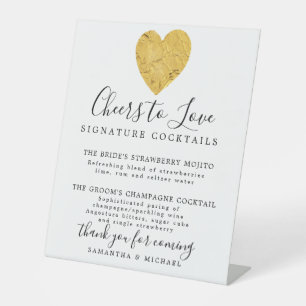 Gold Heart Signature Cocktails Wedding Bar Pedestal Sign
