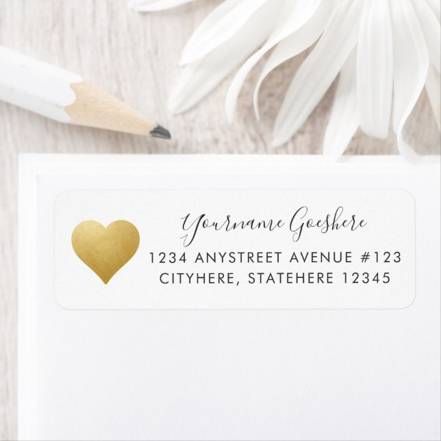 Gold Heart Simple Wedding Return Address Label (Insitu)