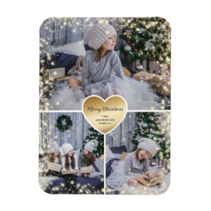 Gold Heart Sparkly Photo Merry Christmas Magnet