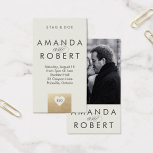 Gold Heart Stag & Doe Ticket, Cream