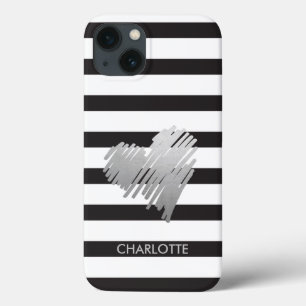 Gold Heart Striped Personalised iPhone 13 Case