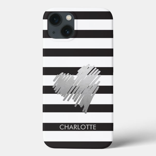 Gold Heart Striped Personalised Case-Mate iPhone Case (Back)