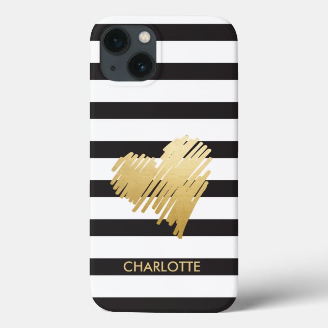 Gold Heart Striped Personalised Case-Mate iPhone Case (Back)