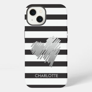 Gold Heart Striped Personalised iPhone 13 Case