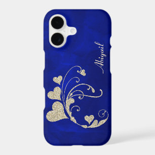 Gold Heart Swirl Faux Glitter on Royal Blue