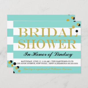 Gold Heart Teal Blue Party Shower Invitation