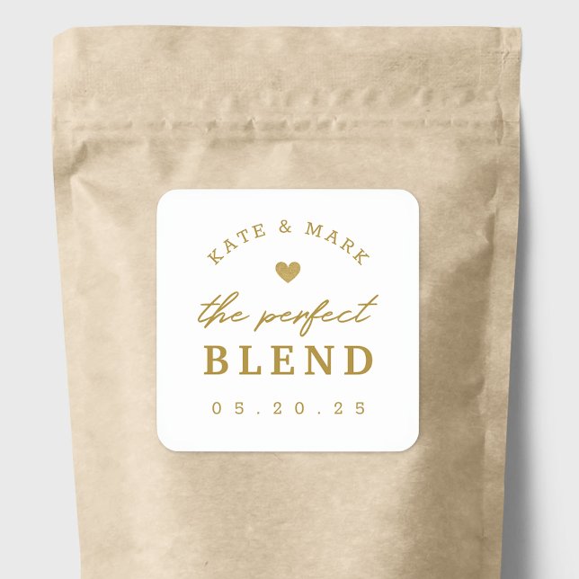 Gold Heart The Perfect Blend Wedding Coffee Favour Square Sticker (Creator Uploaded)