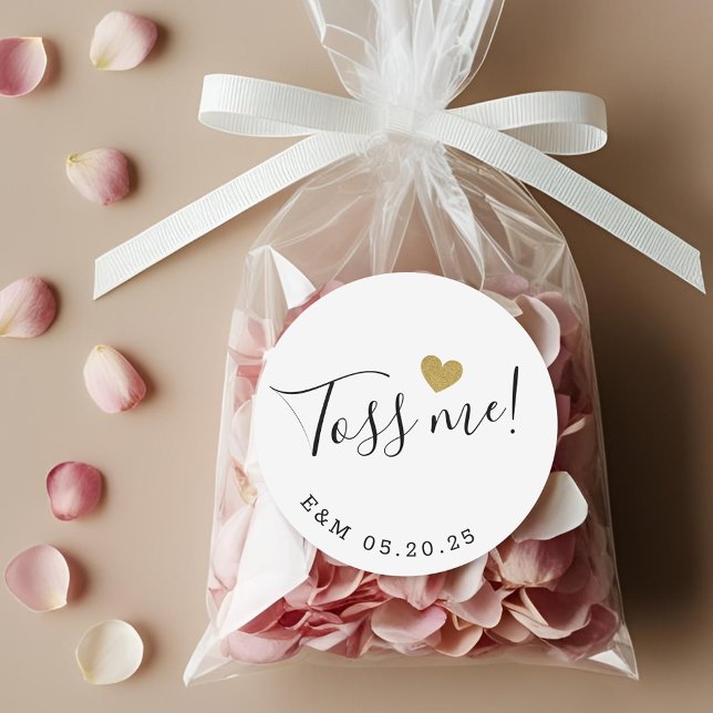 Gold Heart Toss Me Wedding Confetti Favour Classic Round Sticker (Creator Uploaded)