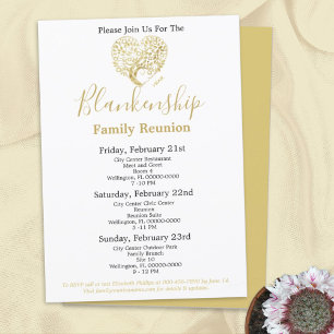 Gold Heart Tree Family Reunion Personalised Invitation