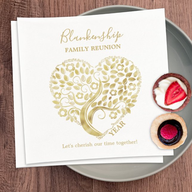 Gold Heart Tree Family Reunion Personalised Party  Napkin (Creator Uploaded)