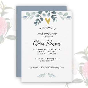 Gold Heart Watercolor Eucalyptus Greenery Invita Invitation