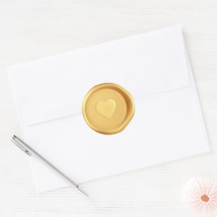 Gold Heart Wax Seal Wedding Envelope Stickers