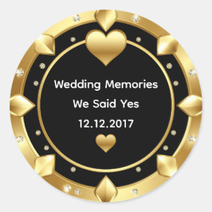 🖤 Gold Heart Wedding Celebration ✨ Classic Round Sticker