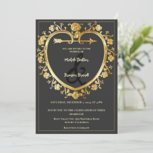 Gold Heart Wedding Invitation