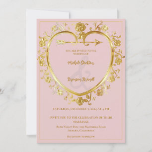 Gold Heart Wedding Invitation