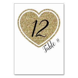 Gold Heart Wedding Table Number Card