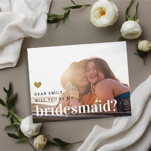 Gold Heart Will You Be My Bridesmaid Photo Invitation Postcard