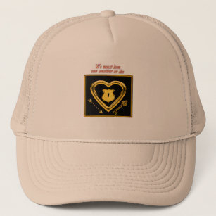 Gold heart with arrows and locks for love trucker hat