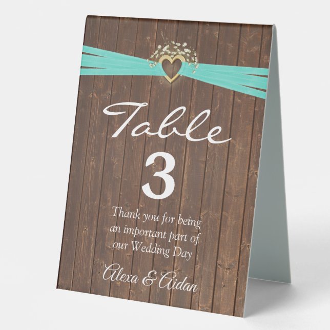 Gold Heart with Turquoise Ribbon On Wood  (Front)