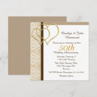 Gold Hearts 50th Wedding Anniversary Invitation