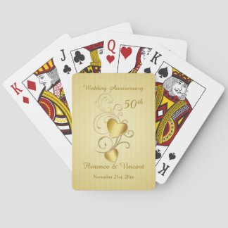 Gold hearts 50th Wedding Anniversary Playing Cards