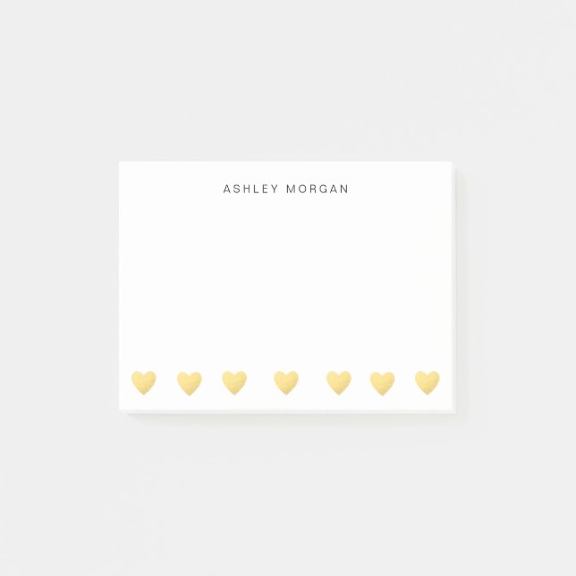 Gold hearts and name Personalised Post-it® Notes (Front)